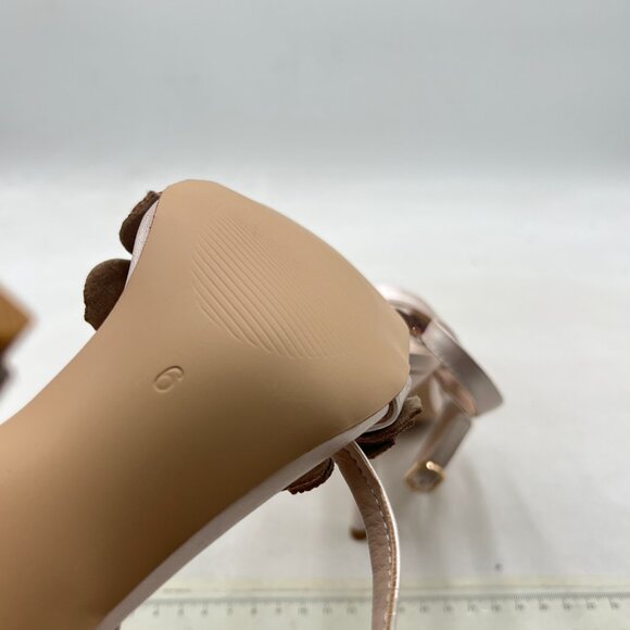 miss left Champagne Rhinestones Stiletto Heel with Strap Buckles Flower Sandals - Picture 6 of 8